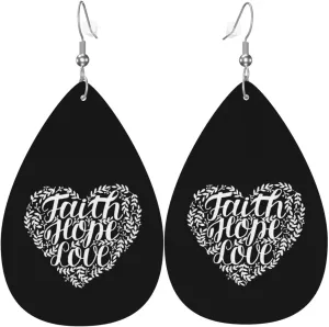 Faith Hope Love Christian Earrings Faux Leather Earrings Teardrop Dangle Earrings festival Gift for Women, White