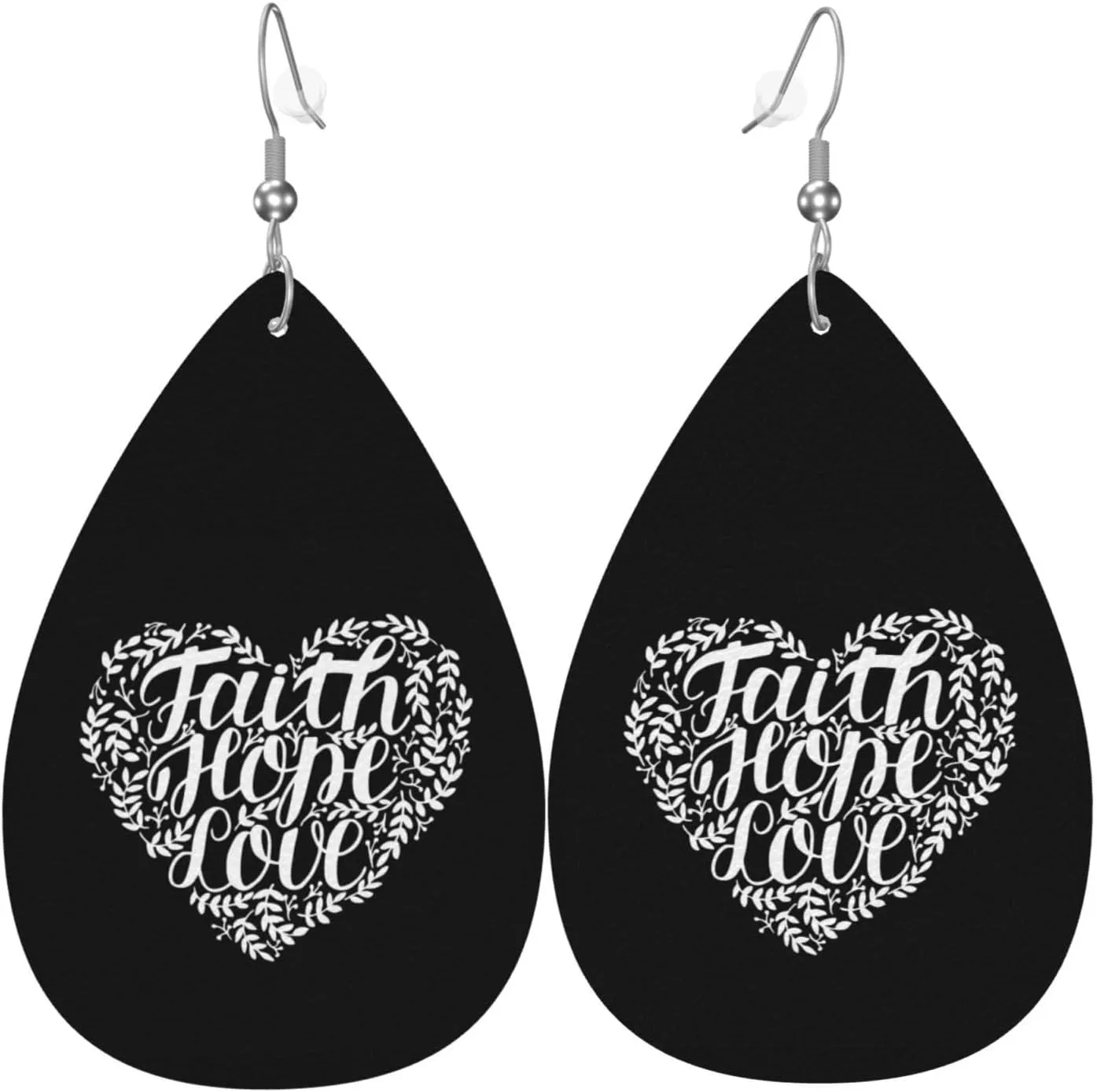Faith Hope Love Christian Earrings Faux Leather Earrings Teardrop Dangle Earrings festival Gift for Women, White