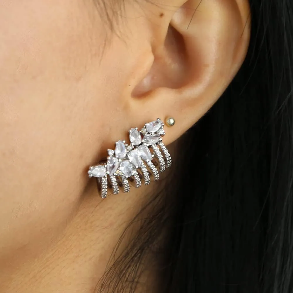 Fashion Crystal cz Ear Clip Earrings For Women Rhinestone Ear Cuff Jewelry 1pcs ear cuff for wedding (Rose Gold Color)