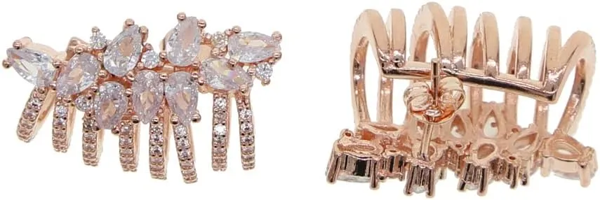 Fashion Crystal cz Ear Clip Earrings For Women Rhinestone Ear Cuff Jewelry 1pcs ear cuff for wedding (Rose Gold Color)