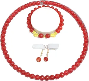 Faux Pearl Red Carnelian Jewelry Set Necklace Bracelet Earring Elegant Chunky Set Fashion Classic Jewelry for Women Best Gift for Birthday Valentine's Day Christmas New Year