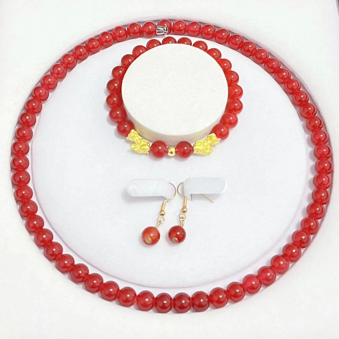 Faux Pearl Red Carnelian Jewelry Set Necklace Bracelet Earring Elegant Chunky Set Fashion Classic Jewelry for Women Best Gift for Birthday Valentine's Day Christmas New Year