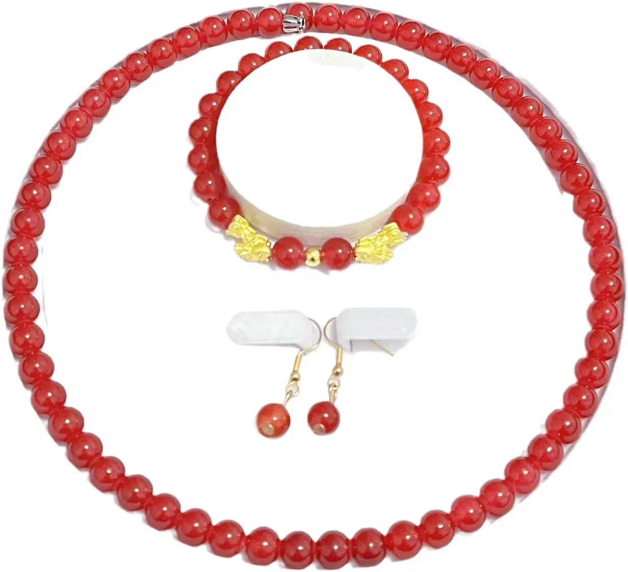 Faux Pearl Red Carnelian Jewelry Set Necklace Bracelet Earring Elegant Chunky Set Fashion Classic Jewelry for Women Best Gift for Birthday Valentine's Day Christmas New Year