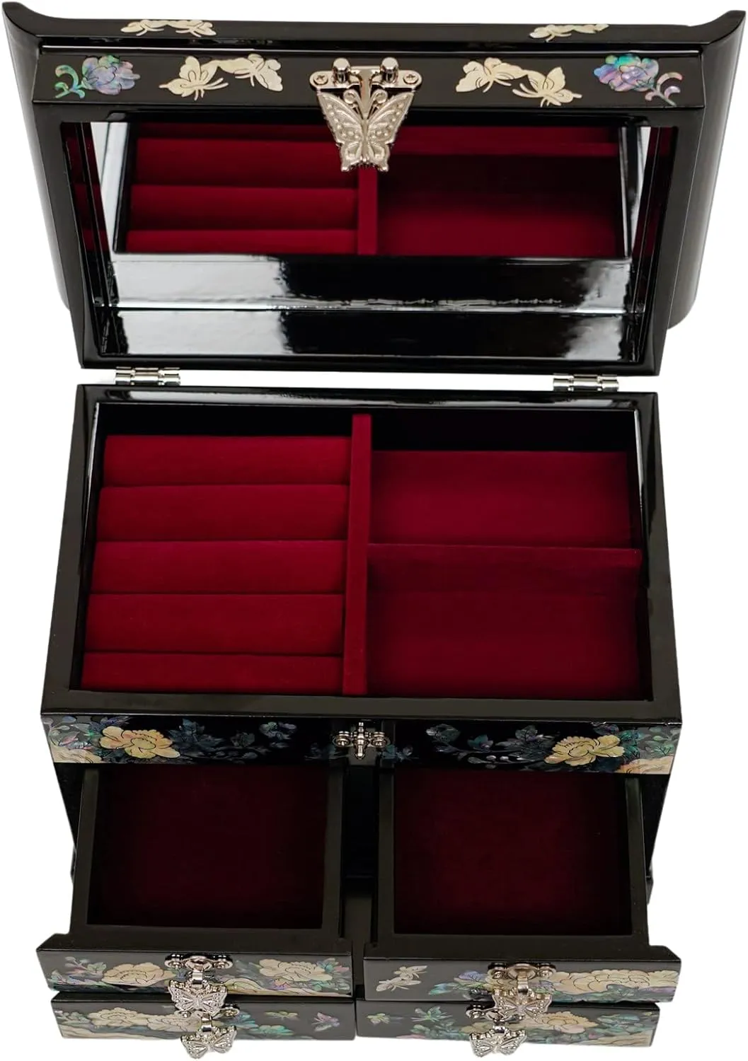 February Mountain Mother of Pearl Jewelry Box with Traditional Mother of Pearl Inlay - Elegant Floral and Butterfly Design for Her