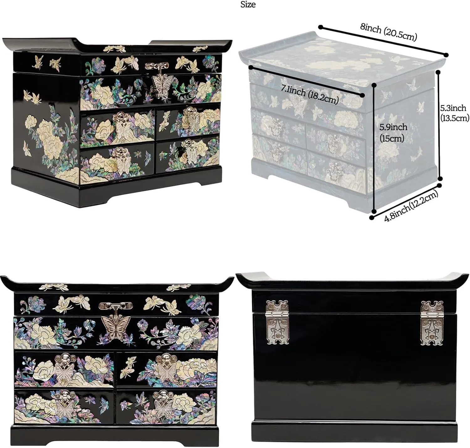 February Mountain Mother of Pearl Jewelry Box with Traditional Mother of Pearl Inlay - Elegant Floral and Butterfly Design for Her