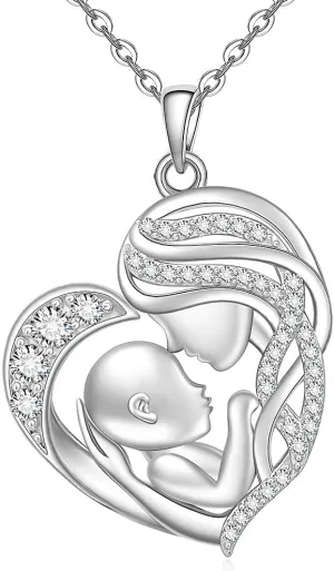Fenthring Mothers Day Gifts for Mom Mother Son Necklace from Son Heart Mother and Son Necklaces Sterling Silver Mothers Day Necklace for Mom Wife