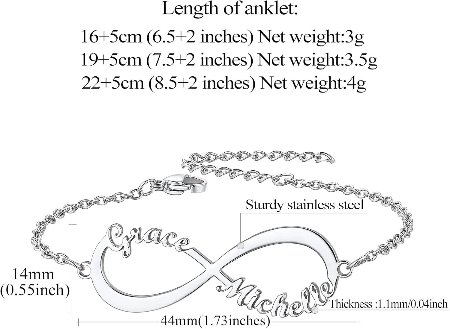 FindChic Custom Name Ankle Bracelets for Women Girls Infinity Anklet with 1 2 3 4 Names Stainless Steel/18K Gold Plated 6.5'' to 10.5'' Length Personalized Foot Jewelry Gift for Her, Send Gift Box