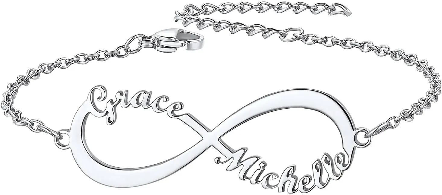 FindChic Custom Name Ankle Bracelets for Women Girls Infinity Anklet with 1 2 3 4 Names Stainless Steel/18K Gold Plated 6.5'' to 10.5'' Length Personalized Foot Jewelry Gift for Her, Send Gift Box