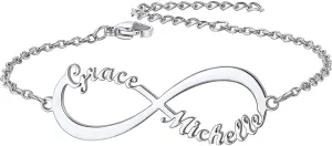 FindChic Custom Name Ankle Bracelets for Women Girls Infinity Anklet with 1 2 3 4 Names Stainless Steel/18K Gold Plated 6.5'' to 10.5'' Length Personalized Foot Jewelry Gift for Her, Send Gift Box