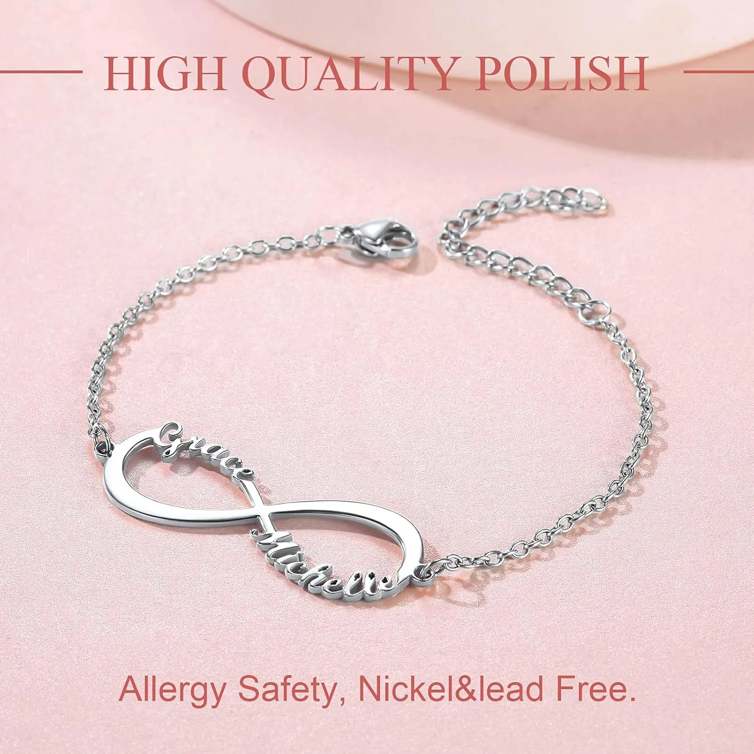 FindChic Custom Name Ankle Bracelets for Women Girls Infinity Anklet with 1 2 3 4 Names Stainless Steel/18K Gold Plated 6.5'' to 10.5'' Length Personalized Foot Jewelry Gift for Her, Send Gift Box