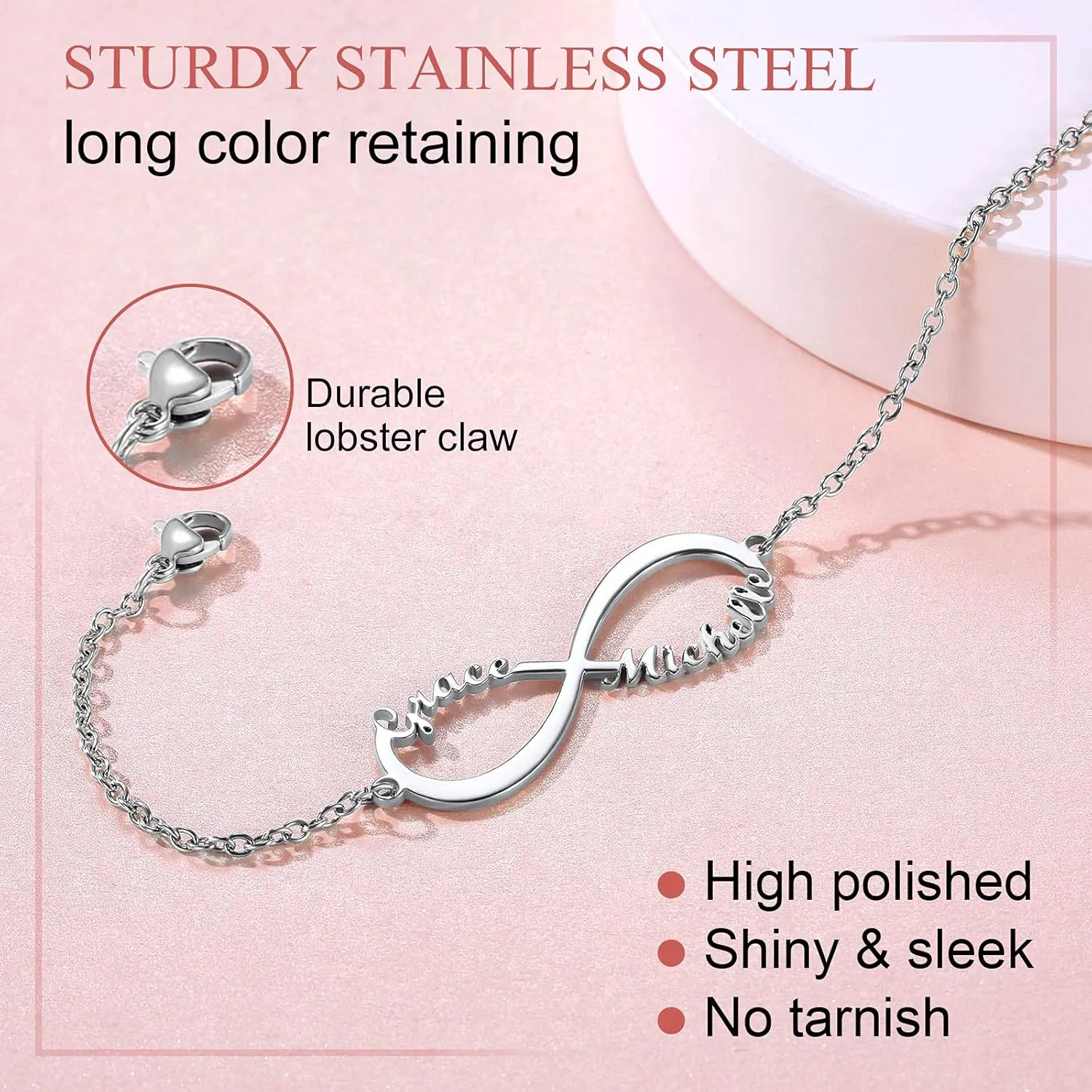 FindChic Custom Name Ankle Bracelets for Women Girls Infinity Anklet with 1 2 3 4 Names Stainless Steel/18K Gold Plated 6.5'' to 10.5'' Length Personalized Foot Jewelry Gift for Her, Send Gift Box