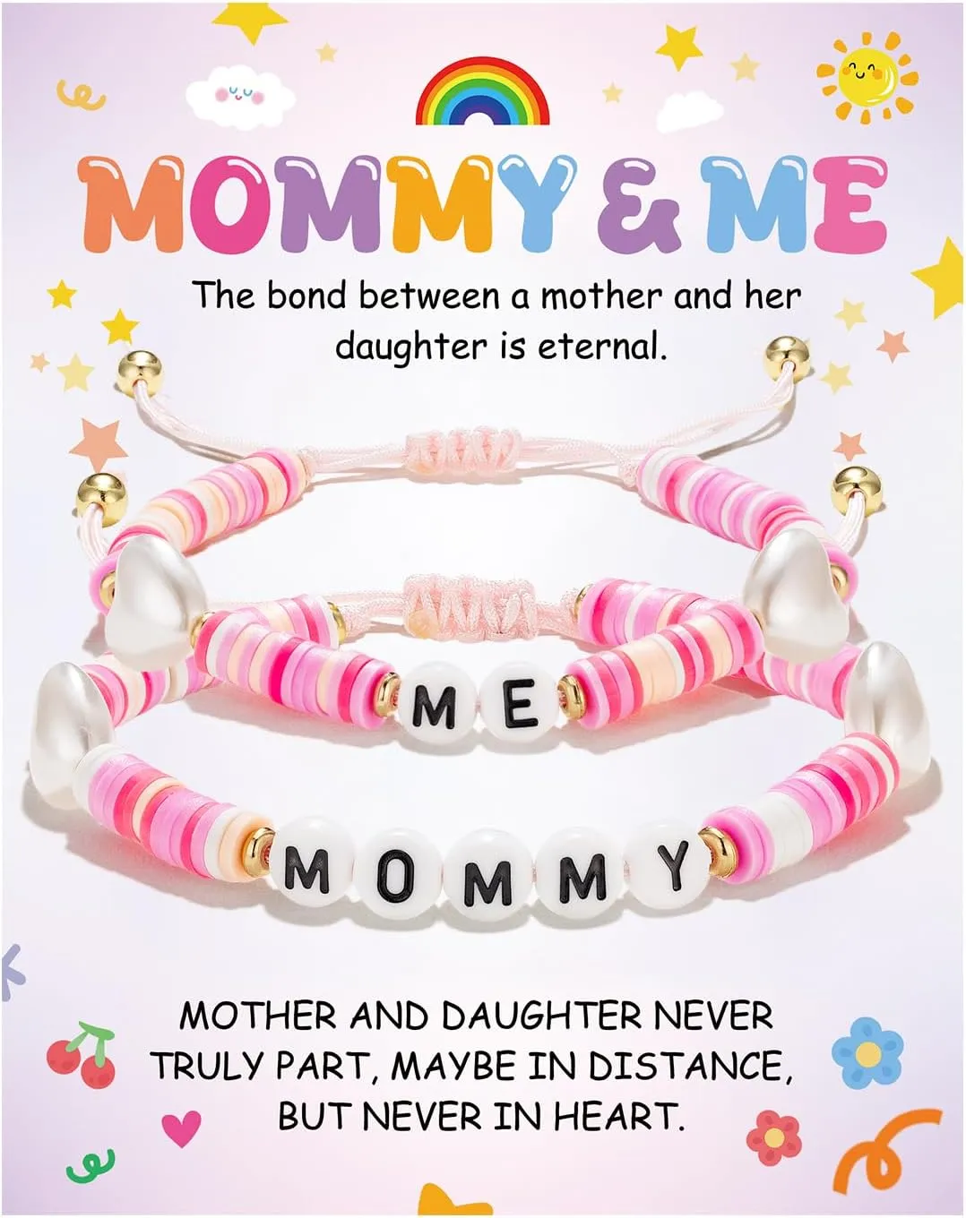 First Day of School Bracelet for Mother Daughter, Mommy and Me Bracelets for Back to School Gifts, Stretch Bracelets for Women Girls, FLBR03G