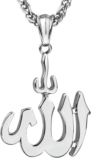 FIZIZDH Islamic Muslim Jewelry Stainless Steel Big Allah Necklace for Men Women