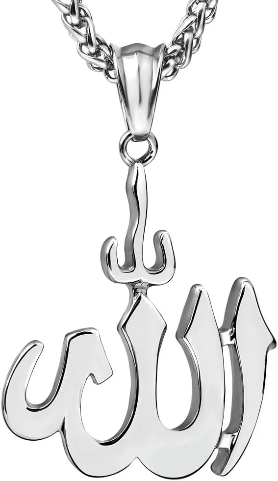 FIZIZDH Islamic Muslim Jewelry Stainless Steel Big Allah Necklace for Men Women