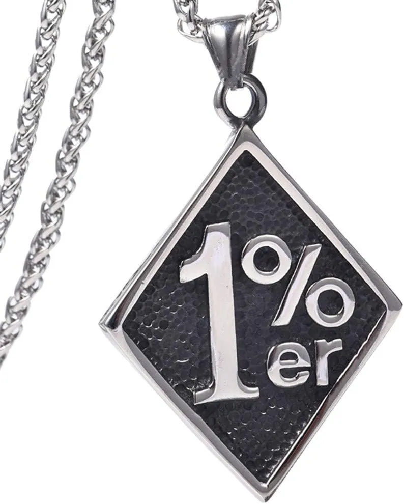 FIZIZDH Men's Cool Stainless Steel 1% er Pendant Necklace, 24 inch Keel Link Chain