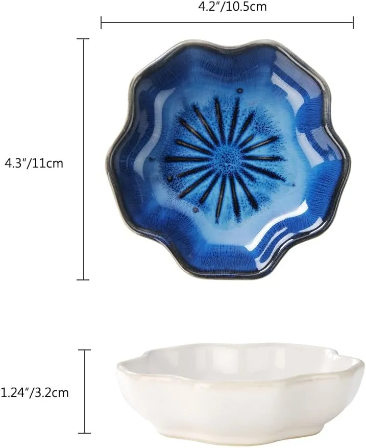 Flower Jewelry Tray Elegant Home Decoration. Ring Holder Dish for Newlywed, Girls Trinket Tray. Small Key Bowl, Sauce Bowl for Kitchen. Ceramic, Blue.