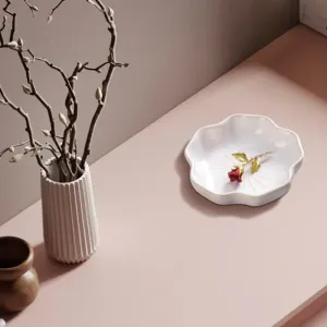 Flower Jewelry Tray Elegant Home Decoration. Ring Holder Dish for Newlywed, Girls Trinket Tray. Small Key Bowl, Sauce Bowl for Kitchen. Ceramic, White.