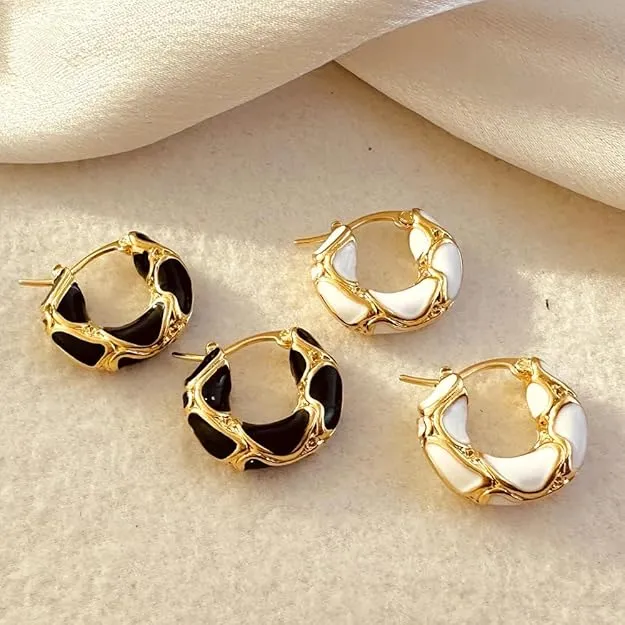 French Black Enamel Hoop Earrings