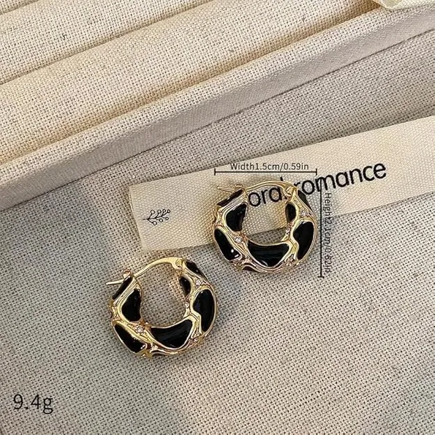 French Black Enamel Hoop Earrings