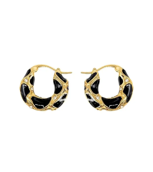 French Black Enamel Hoop Earrings