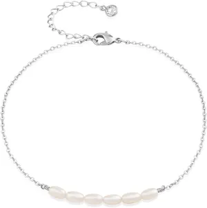 Freshwater Pearl Anklet,Sterling Silver 14K Silver Filled Boho Pearl Dainty Handmade Beaded Cute Tiny Charm Beach Ankle Bracelet Foot Chain Anklet for Women