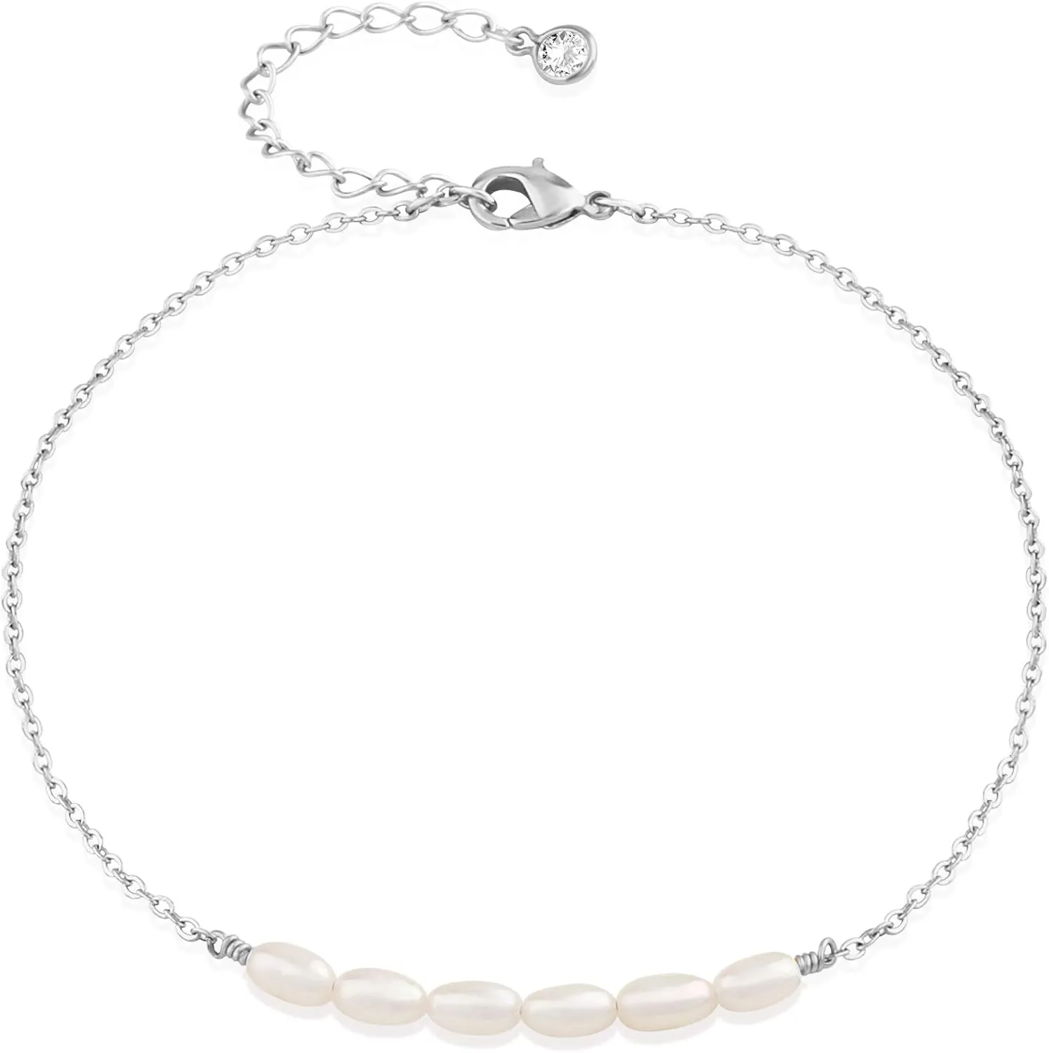 Freshwater Pearl Anklet,Sterling Silver 14K Silver Filled Boho Pearl Dainty Handmade Beaded Cute Tiny Charm Beach Ankle Bracelet Foot Chain Anklet for Women