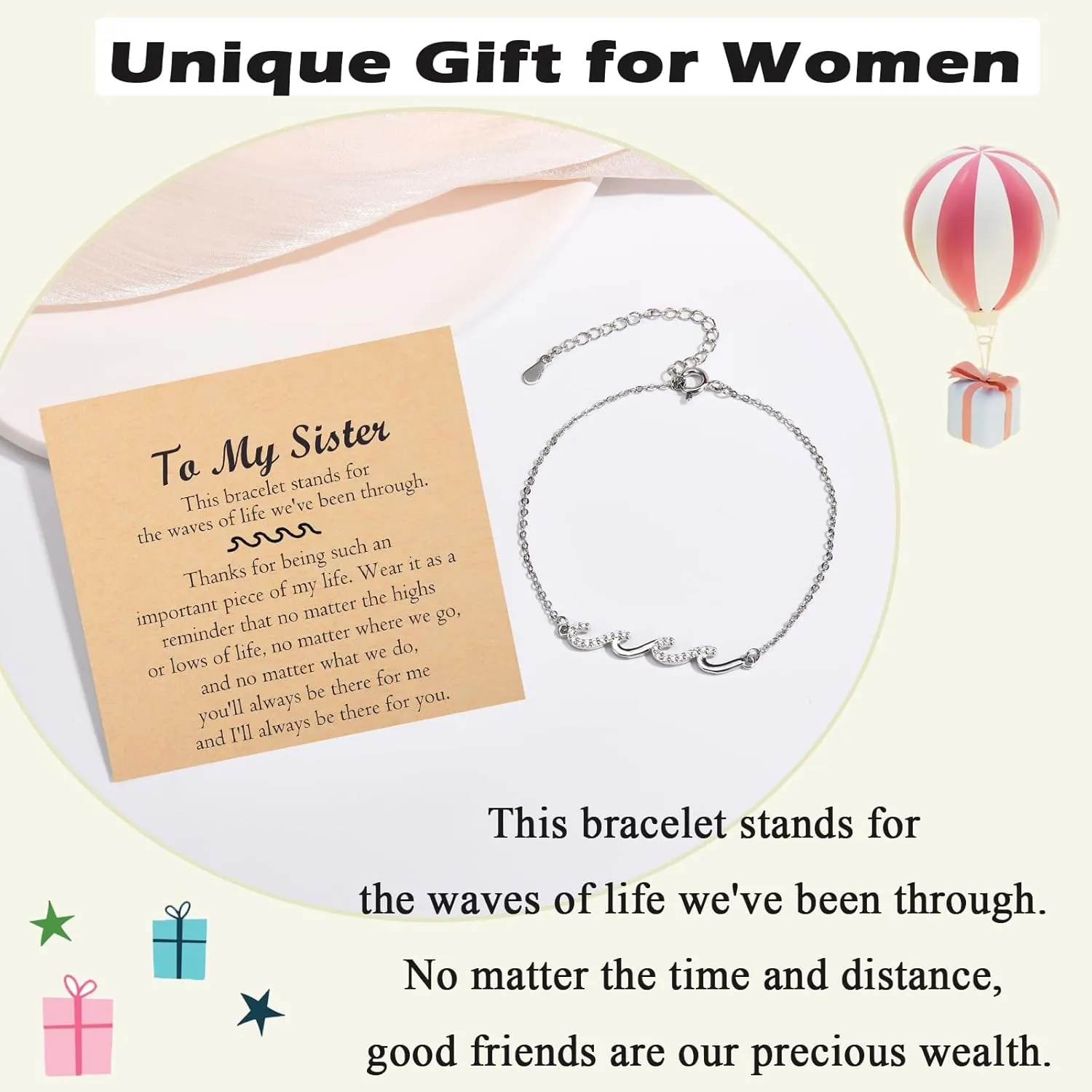 Friendship Bracelets Birthday Gifts for Women Best Friend Sister Gifts Wave Bracelet for Women For Birthday, Christmas, New Year