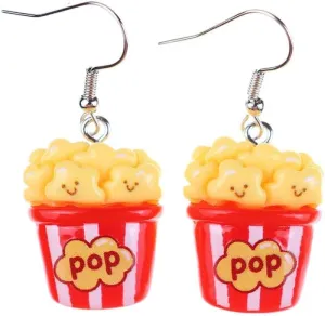 Funny Popcorn Dangle Hook Statement Earrings for Women Resin Cute Simulation Food Sweet Corn Drop Earring Charm Handmade Cartoon Hypoallergenic Creative Novelty Trendy Snack Lover Jewelry Holiday Gifts
