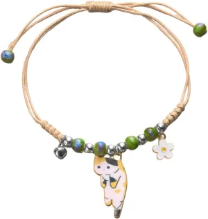 Fuqimanman2020 Cute Cat Bracelet Kawaii Kitten String Rope Chain Braided Bracelet with Flower - Adjustable Cat Lover Jewelry