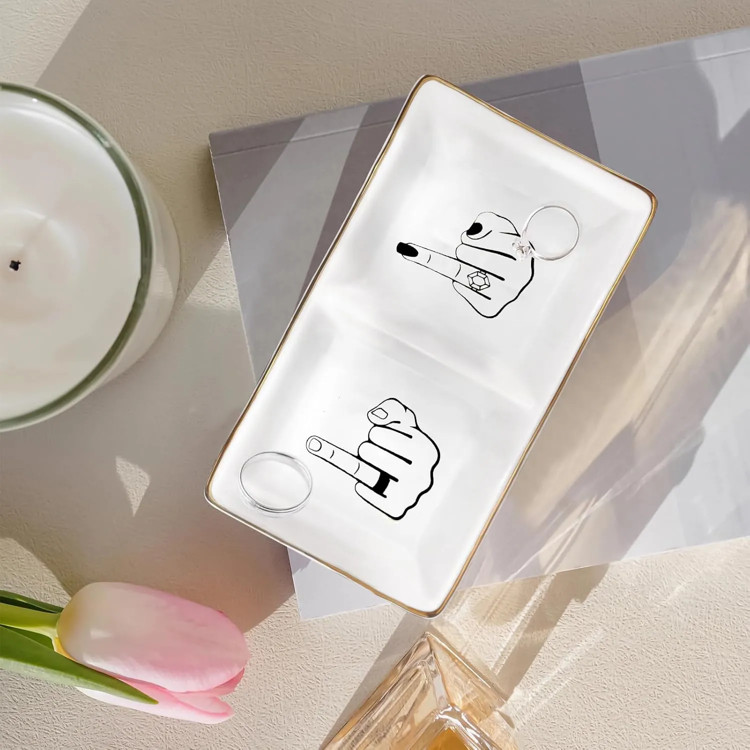 Future Mr. & Mrs. Hand Ring Holder Jewelry Dish - Elegant Finger Ceramic Ring Holder for Engagement, Wedding, and Bridal Shower Gifts - Honeymoon Keepsake Newlyweds, and Bride-to-Be