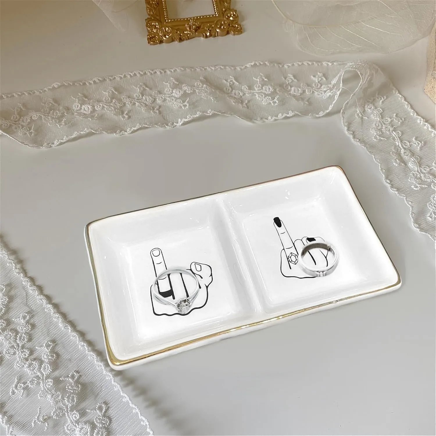 Future Mr. & Mrs. Hand Ring Holder Jewelry Dish - Elegant Finger Ceramic Ring Holder for Engagement, Wedding, and Bridal Shower Gifts - Honeymoon Keepsake Newlyweds, and Bride-to-Be