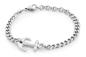 Galis Mens Bracelet with Stainless Steel Anchor Pendant, Silver Plated Chain Non Tarnish Bracelets for Men, Stylish Birthday Gift For Boys, Trendy Jewelry with Lobster Claw Clasp Men 7"