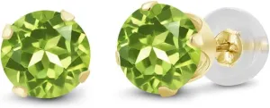 Gem Stone King 14K Yellow Gold Peridot Stud Earrings For Women | 2.00 Cttw | Gemstone Birthstone | Round 6MM | Fine Jewelry Gifts for Her Mom Women Wife