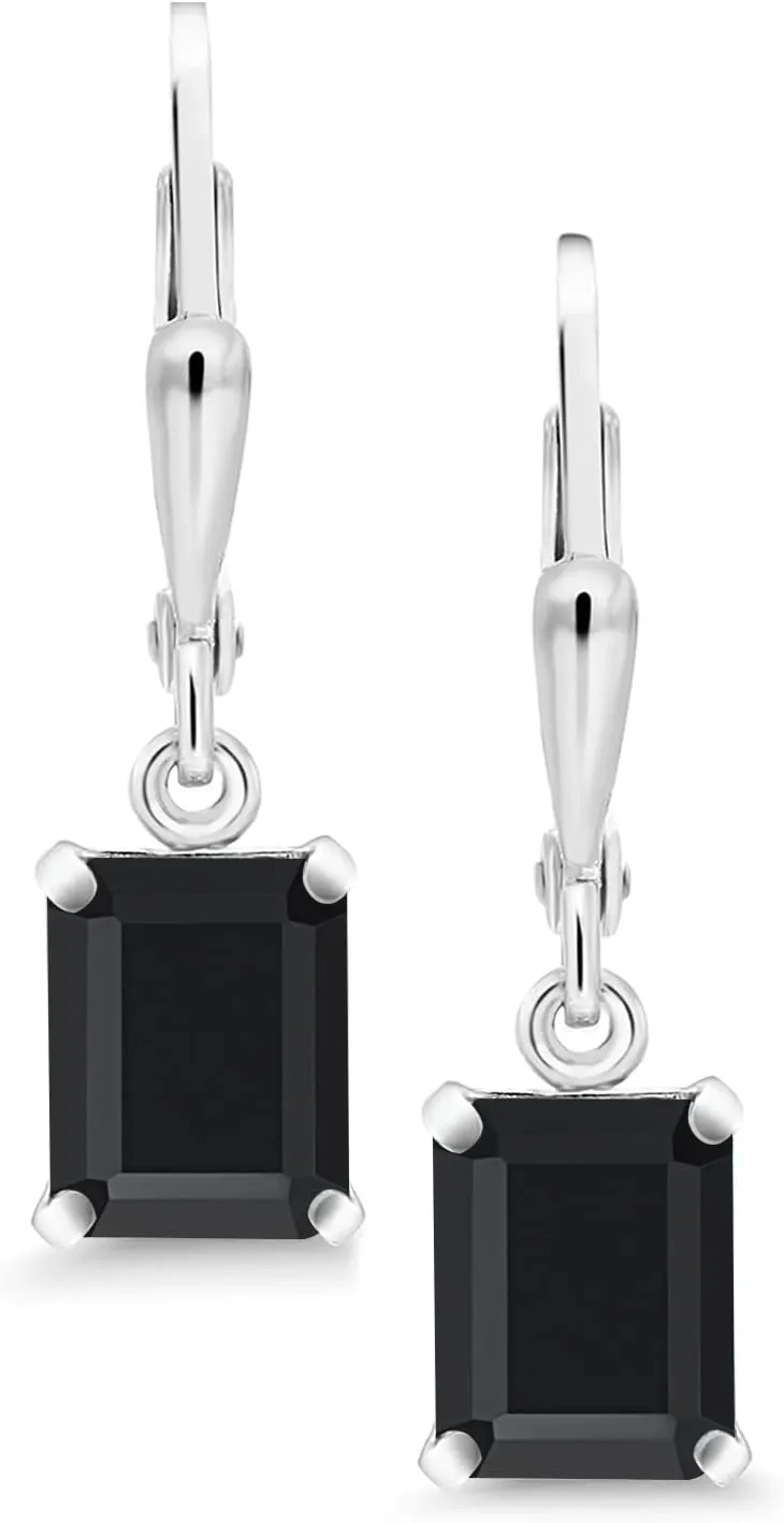 Gem Stone King Leverback Drop Dangle Earrings For Women | 8X6MM Emerald Cut Gemstone Birthstone | 925 Sterling Silver | Fine Jewelry Gifts for Her Mom Women Wife
