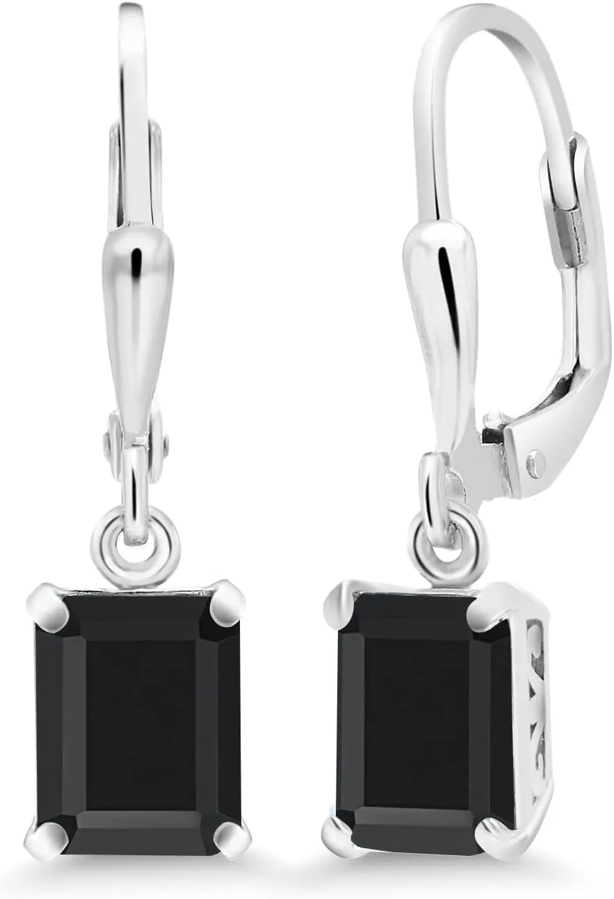 Gem Stone King Leverback Drop Dangle Earrings For Women | 8X6MM Emerald Cut Gemstone Birthstone | 925 Sterling Silver | Fine Jewelry Gifts for Her Mom Women Wife