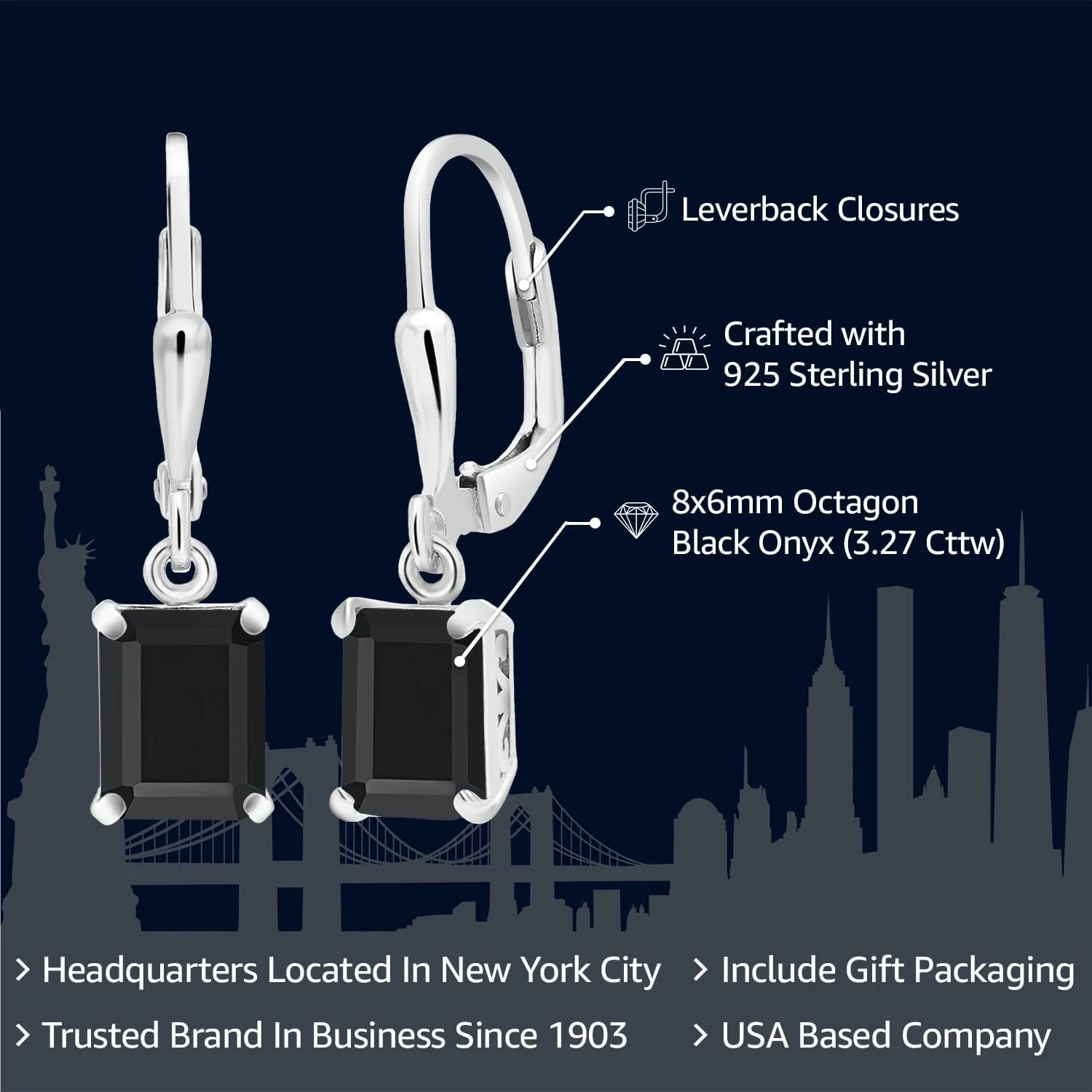 Gem Stone King Leverback Drop Dangle Earrings For Women | 8X6MM Emerald Cut Gemstone Birthstone | 925 Sterling Silver | Fine Jewelry Gifts for Her Mom Women Wife