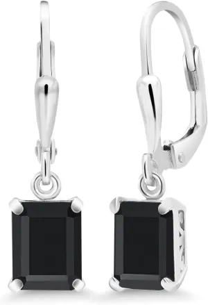 Gem Stone King Leverback Drop Dangle Earrings For Women | 8X6MM Emerald Cut Gemstone Birthstone | 925 Sterling Silver | Fine Jewelry Gifts for Her Mom Women Wife