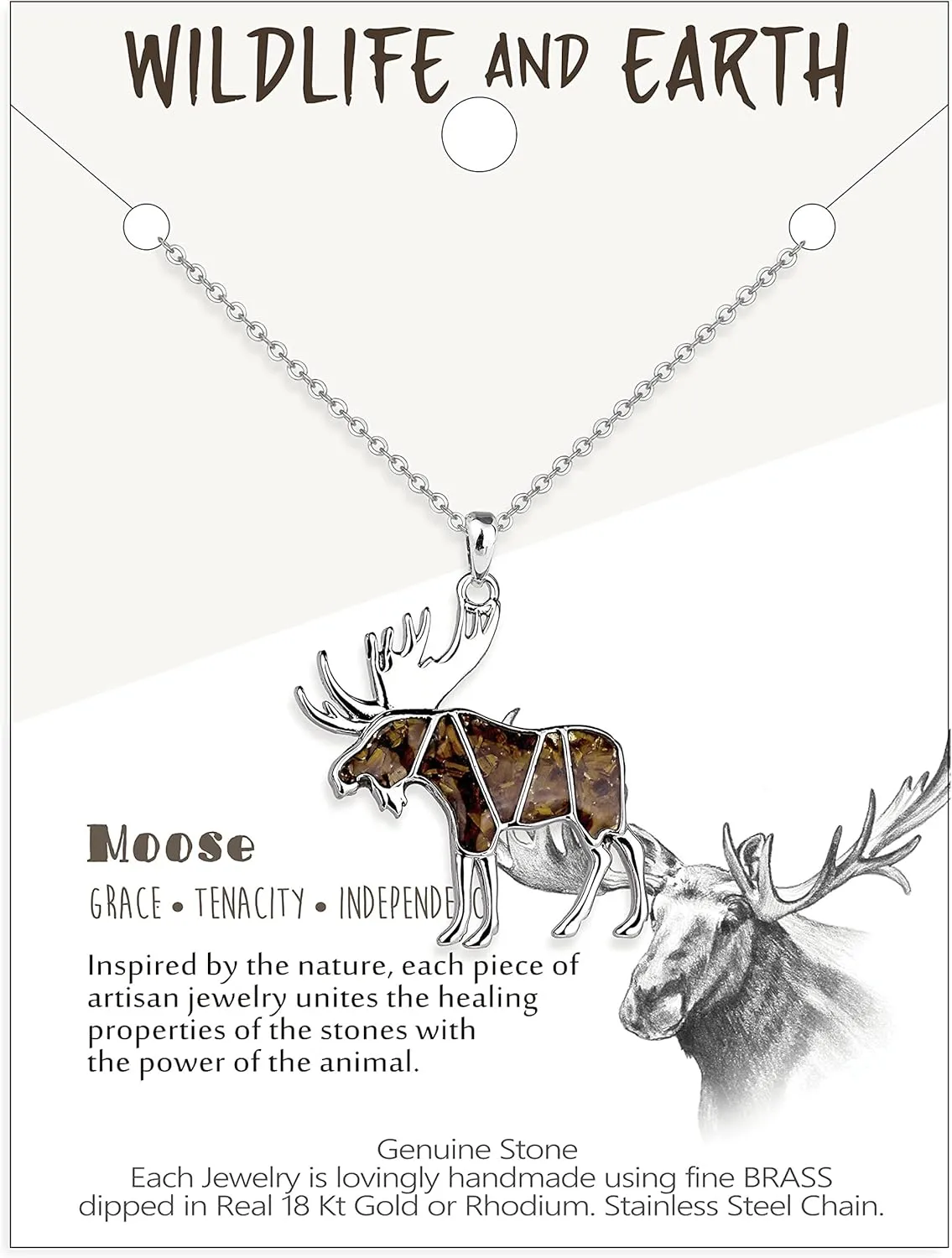 Gemstone Animal Necklace Turquoise Tiger's Eye Tumbled Chips Animal Pendant Necklace Bear Moose Goat Deer Elk Necklace Wildlife Nature Jewelry Gift for Women Men