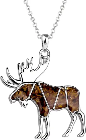 Gemstone Animal Necklace Turquoise Tiger's Eye Tumbled Chips Animal Pendant Necklace Bear Moose Goat Deer Elk Necklace Wildlife Nature Jewelry Gift for Women Men