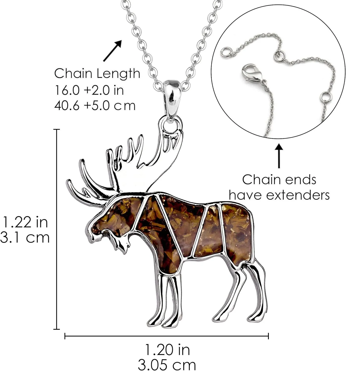Gemstone Animal Necklace Turquoise Tiger's Eye Tumbled Chips Animal Pendant Necklace Bear Moose Goat Deer Elk Necklace Wildlife Nature Jewelry Gift for Women Men