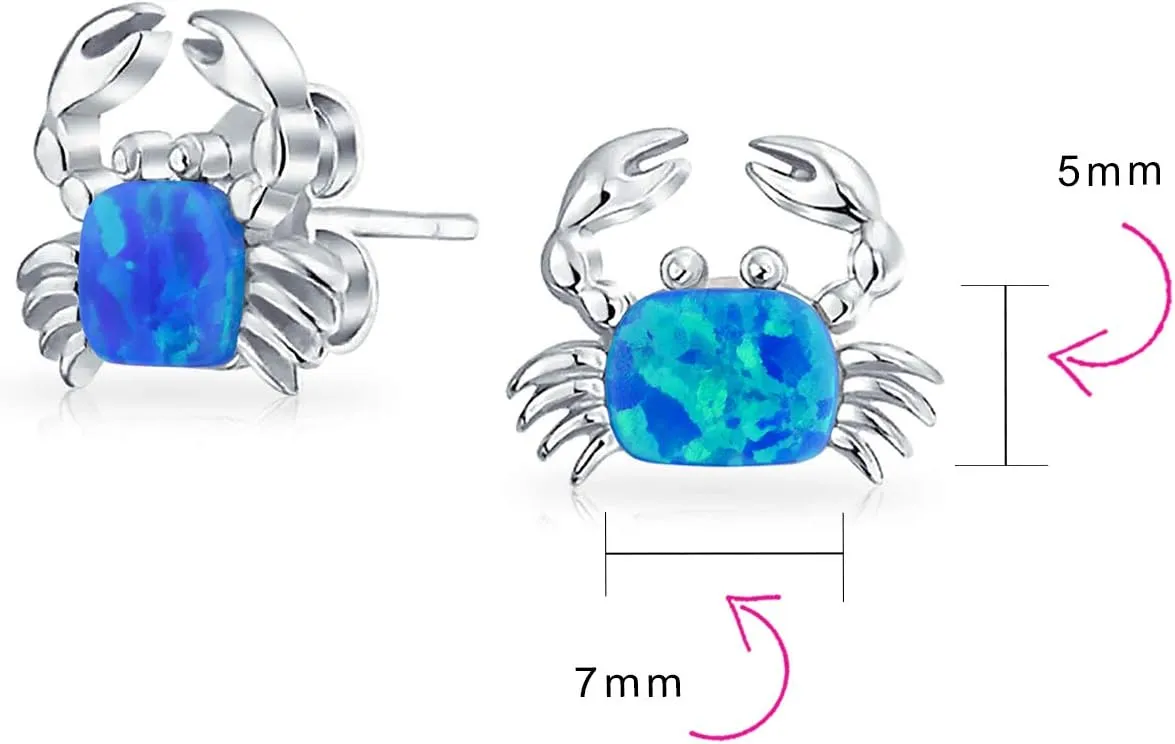 Gemstone Pink Blue White Tropical Vacation Nautical Created Opal Beach Lobster Claw Crab Stud Earrings Pendant For Women .925 Sterling Silver October Birthstone