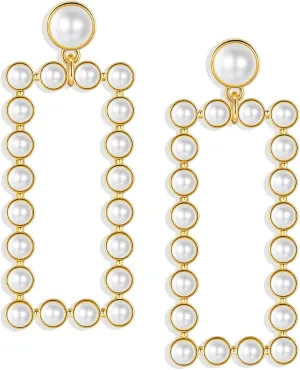 Geometric Pearl Drop Earrings Pearl Dangle Earrings Jewelry Gifts