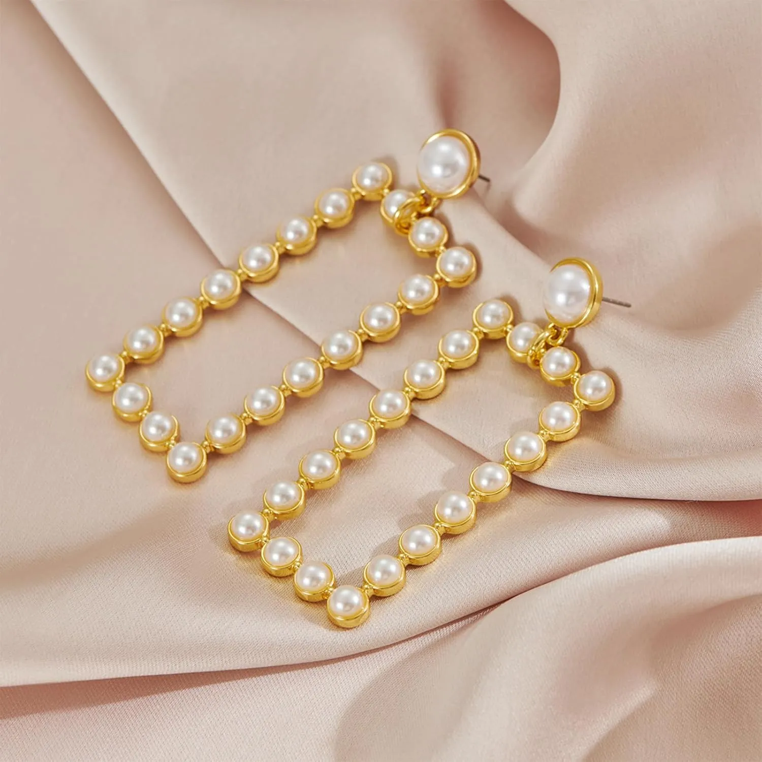 Geometric Pearl Drop Earrings Pearl Dangle Earrings Jewelry Gifts