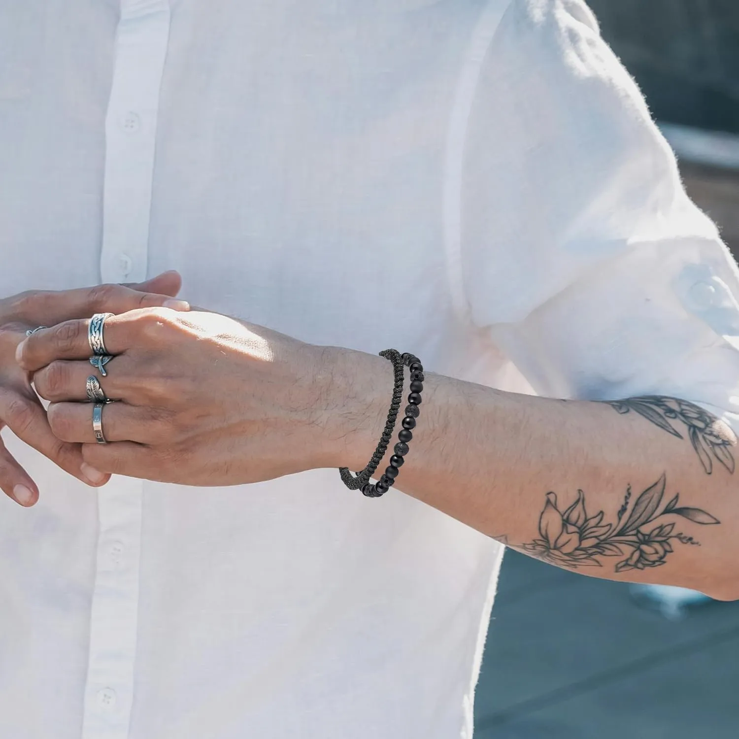 Gifts for Men Bracelets, Stone Beads Braided Rope Meaningful Bracelet, Mens Adjustable Bracelets Birthday/Valentines Day/Easter Gifts for Men Husband Boyfriend Father