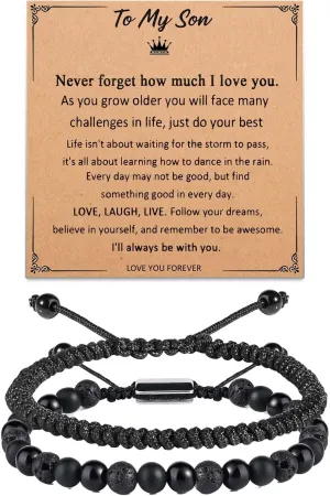Gifts for Men Bracelets, Stone Beads Braided Rope Meaningful Bracelet, Mens Adjustable Bracelets Birthday/Valentines Day/Easter Gifts for Men Husband Boyfriend Father