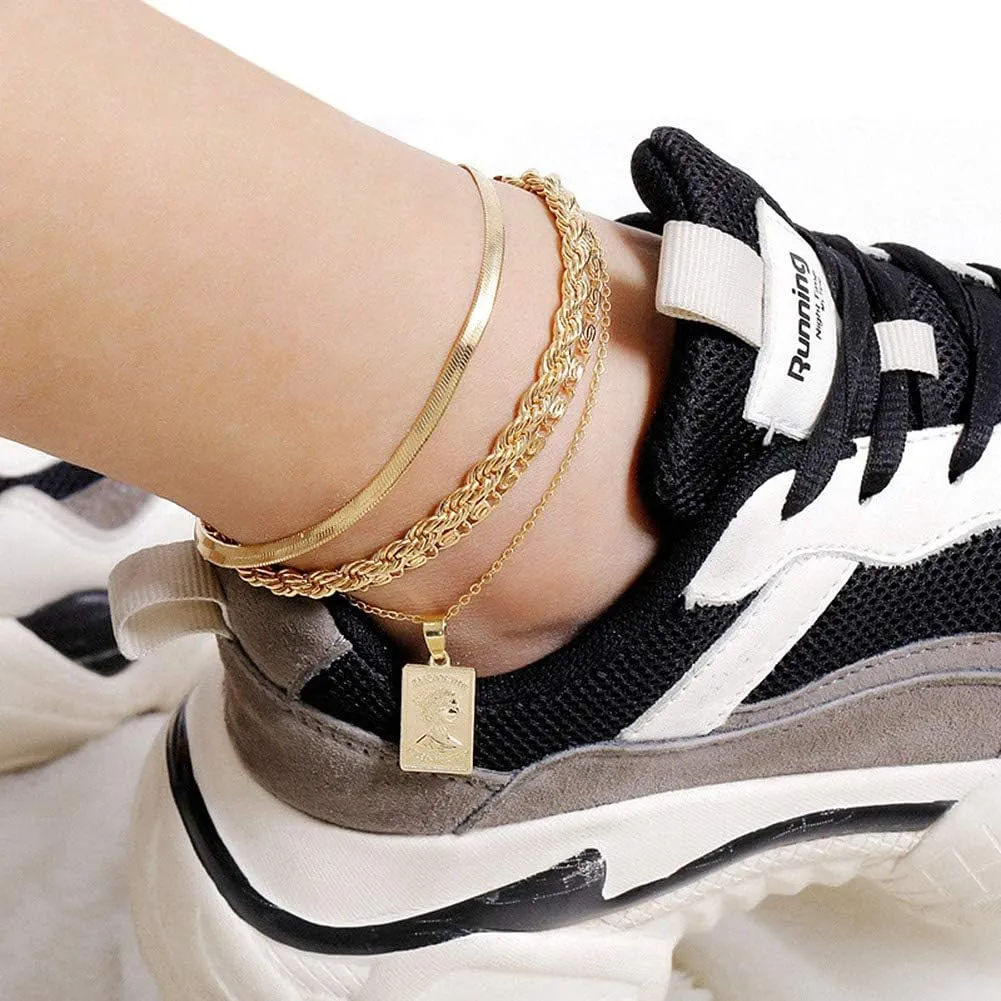 Gold Anklets for Women Waterproof,18K Gold Plated Anklet for Women Snake Chain Link Dainty Ankle Bracelets Summer Beach Jewelry