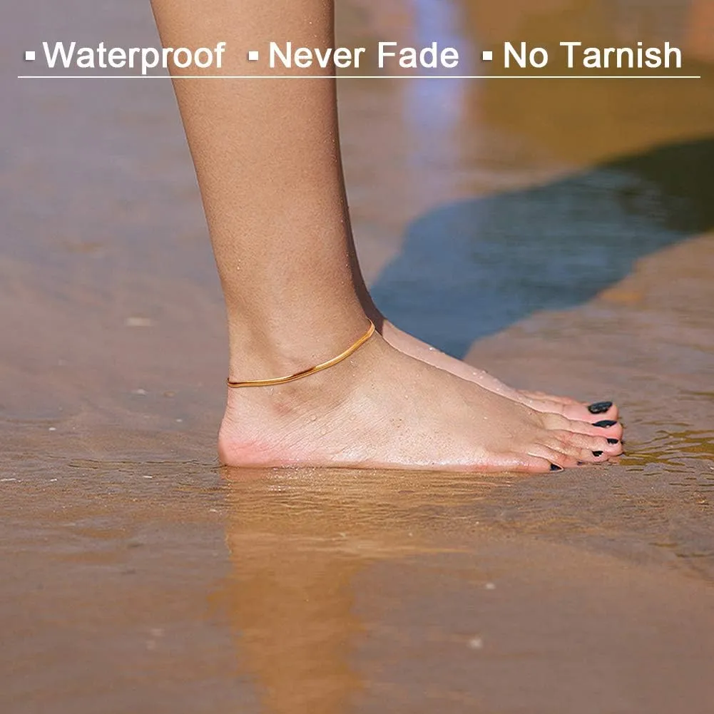 Gold Anklets for Women Waterproof,18K Gold Plated Anklet for Women Snake Chain Link Dainty Ankle Bracelets Summer Beach Jewelry