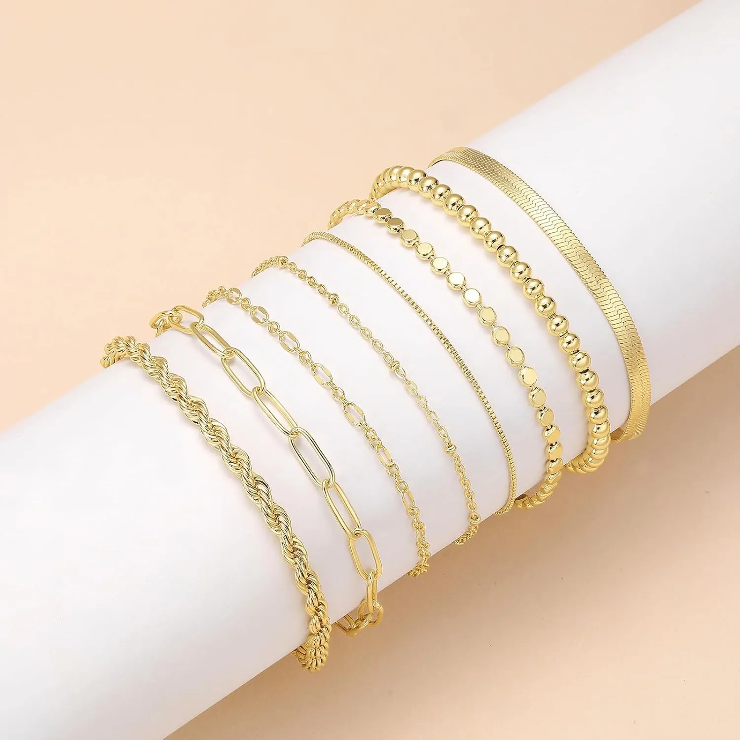 Gold Bracelets for Women, 14K Real Gold Plated Stackable Bracelet Set, Trendy Jewelry for Women, Adjustable Dainty Jewelry Gifts for Women