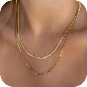 Gold Chain Necklace for Women - 18K Gold Plated Gold Chain Necklace Layered Herringbone Rope Snake Paperclip Chain Necklaces Dainty Gold Chain Necklace for Women Gold Jewelry Gifts