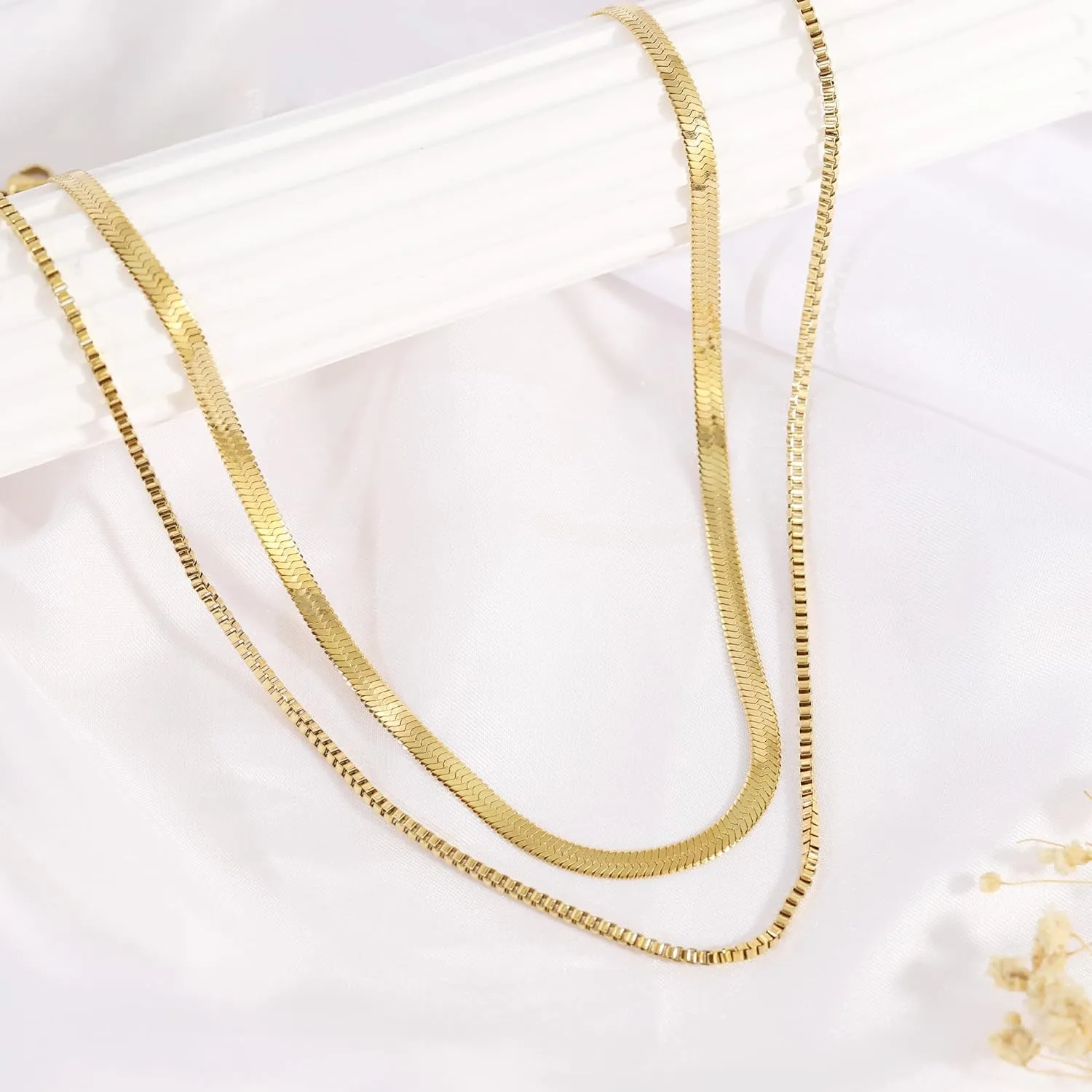Gold Chain Necklace for Women - 18K Gold Plated Gold Chain Necklace Layered Herringbone Rope Snake Paperclip Chain Necklaces Dainty Gold Chain Necklace for Women Gold Jewelry Gifts